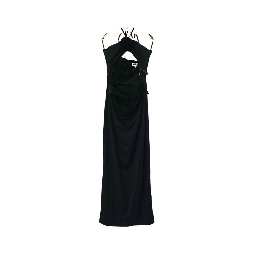 Halter Flower Cut Out Maxi Dress - Black - M